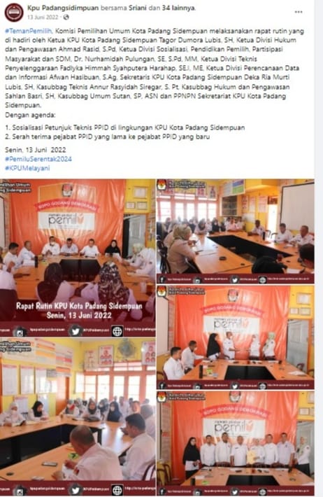 Sosialisasi Petunjuk Teknis PPID di lingkungan KPU Kota Padang Sidempuan