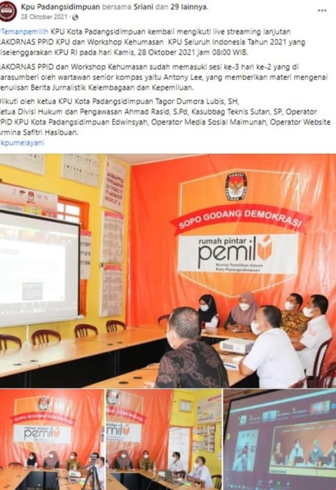 live streaming lanjutan RAKORNAS PPID KPU dan Workshop Kehumasan  KPU Seluruh Indonesia Tahun 2021